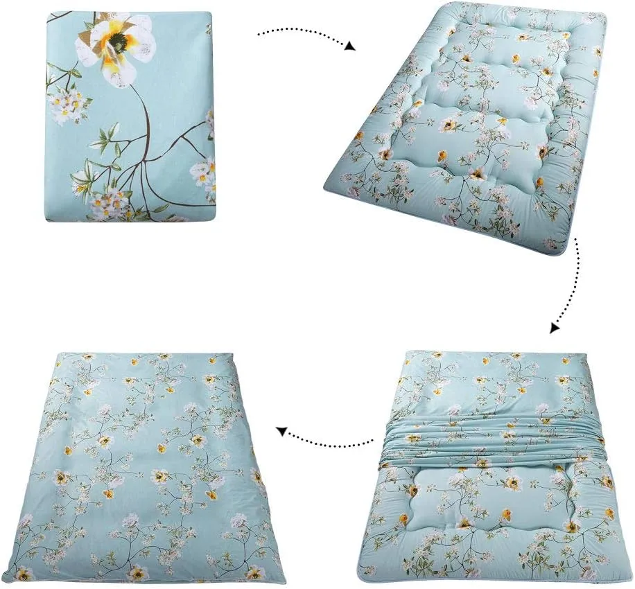 MAXYOYO Rustic Floral Korean Floor Mattress Japanese Futon , Foldable Bed Roll Up Camping Lounger Bed Couches and Sofas Mattress Topper Queen Size