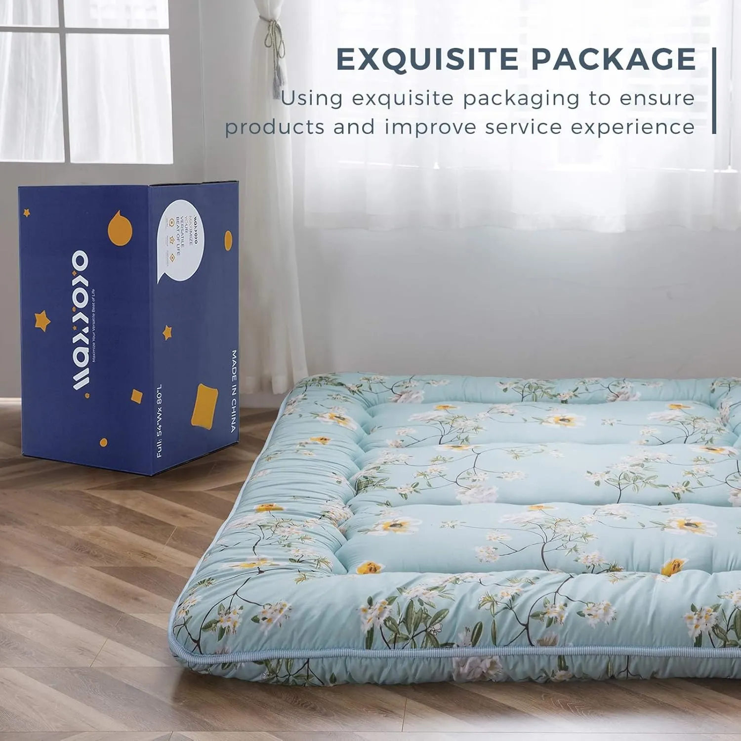 MAXYOYO Rustic Floral Korean Floor Mattress Japanese Futon , Foldable Bed Roll Up Camping Lounger Bed Couches and Sofas Mattress Topper Queen Size