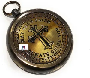May Your Faith Always Guide You Antique Nautical Vintage Directional Magnetic Compass with Famous Scripture Quote Engraved Baptism Gifts (Brown Antique)
