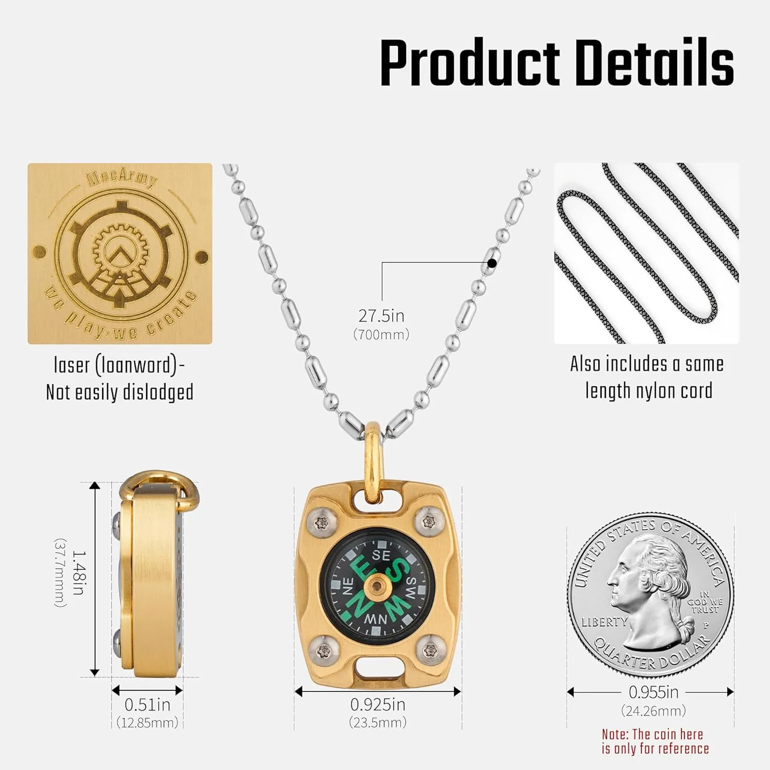 MecArmy CMP/CMP2 Mini Compass- Meaningful Graduation Birthday Gifts for Men Women, EDC Titanium/Brass/Copper Pocket Compass for Hiking SurvivaI, IPX5 Waterproof, Glow in The Dark, Necklace Pendant