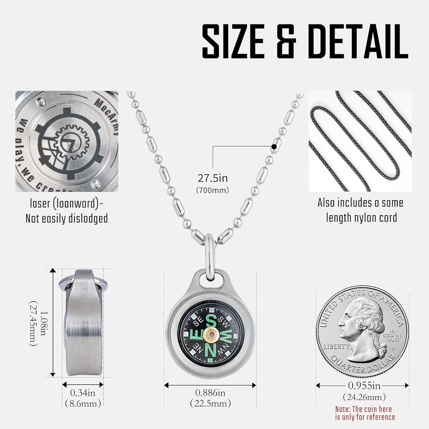 MecArmy CMP/CMP2 Mini Compass- Meaningful Graduation Birthday Gifts for Men Women, EDC Titanium/Brass/Copper Pocket Compass for Hiking SurvivaI, IPX5 Waterproof, Glow in The Dark, Necklace Pendant