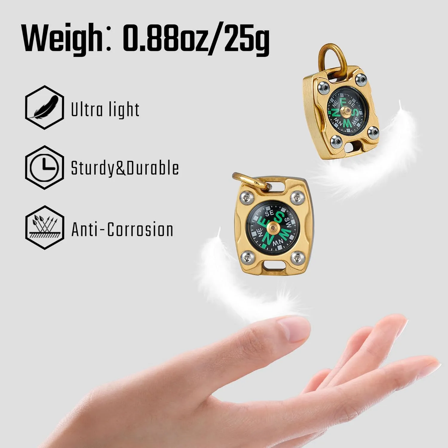 MecArmy CMP/CMP2 Mini Compass- Meaningful Graduation Birthday Gifts for Men Women, EDC Titanium/Brass/Copper Pocket Compass for Hiking SurvivaI, IPX5 Waterproof, Glow in The Dark, Necklace Pendant