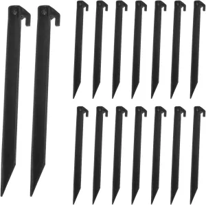 MECCANIXITY Tent Stakes Plastic 30cm/12 Inch Lightweight Ground Pegs with Hook for Outdoor Beach Camping Canopy Tarp, Black 16Pcs