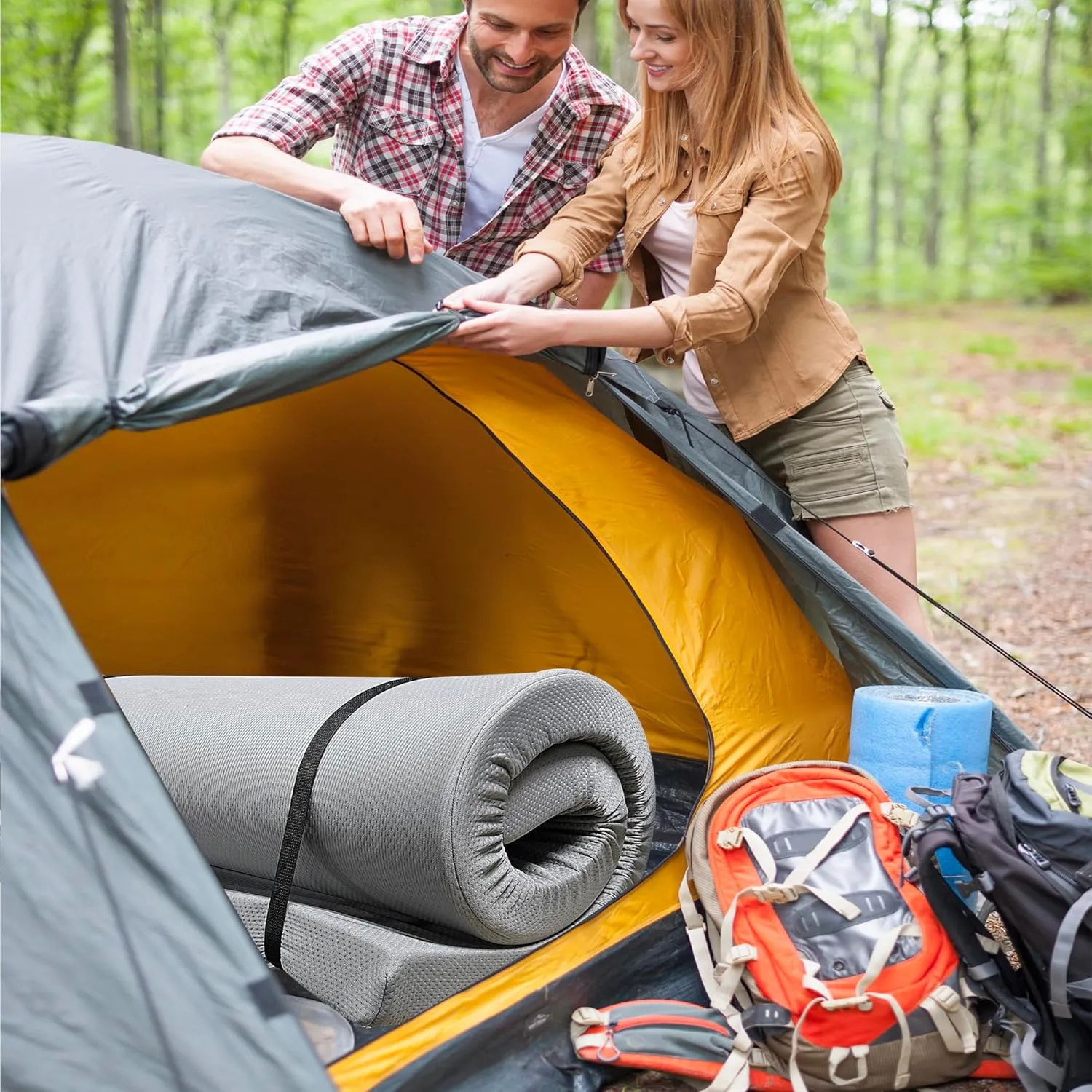Memory Foam Camping Mattress - Perfect for Outdoor Activities, RVs, Guest Rooms, and Dorms; Foldable, Portable, with Water-Resistant Zipper Cover