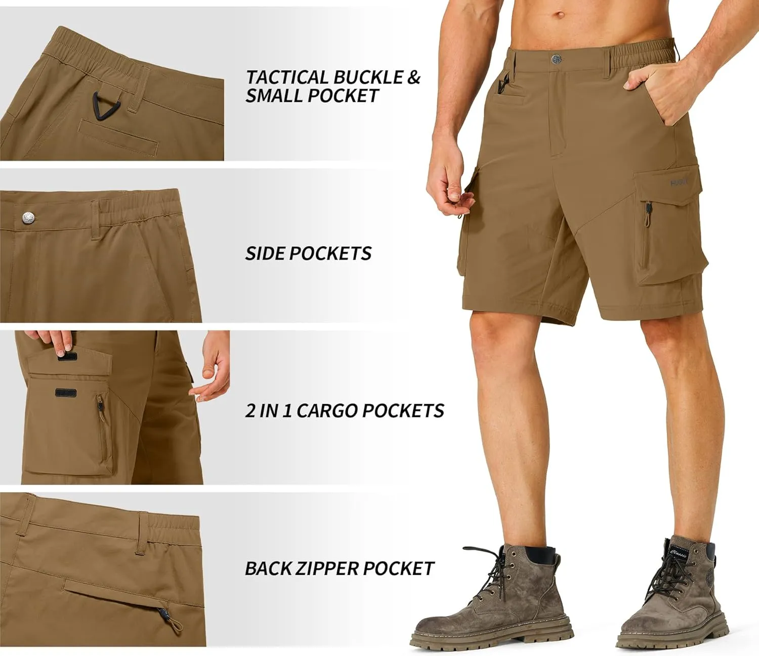 Men's Hiking Cargo Shorts Quick Dry Lightweight Travel Shorts with Multi Pockets for Fishing Camping Golf