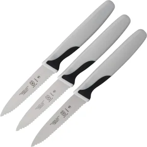 Mercer Culinary M19903 Millennia Black Handle, 3-Inch Slim Serrated Paring Knives (3-Pack), Paring Knife