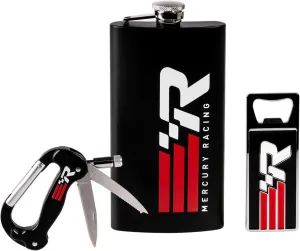 Mercury Racing Flask Gift Set w/Bottle Opener & Carabiner Multi-Tool MER-60015