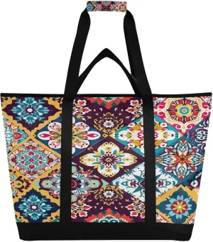 Mexican Ceramic Tii Reusable Insulated Lunchbox Cooler Bag, Leakproof Kitchen Grocery Bag Collapsible Portable Cooler Tote Bag for Picnic, Camping, Office, Travel