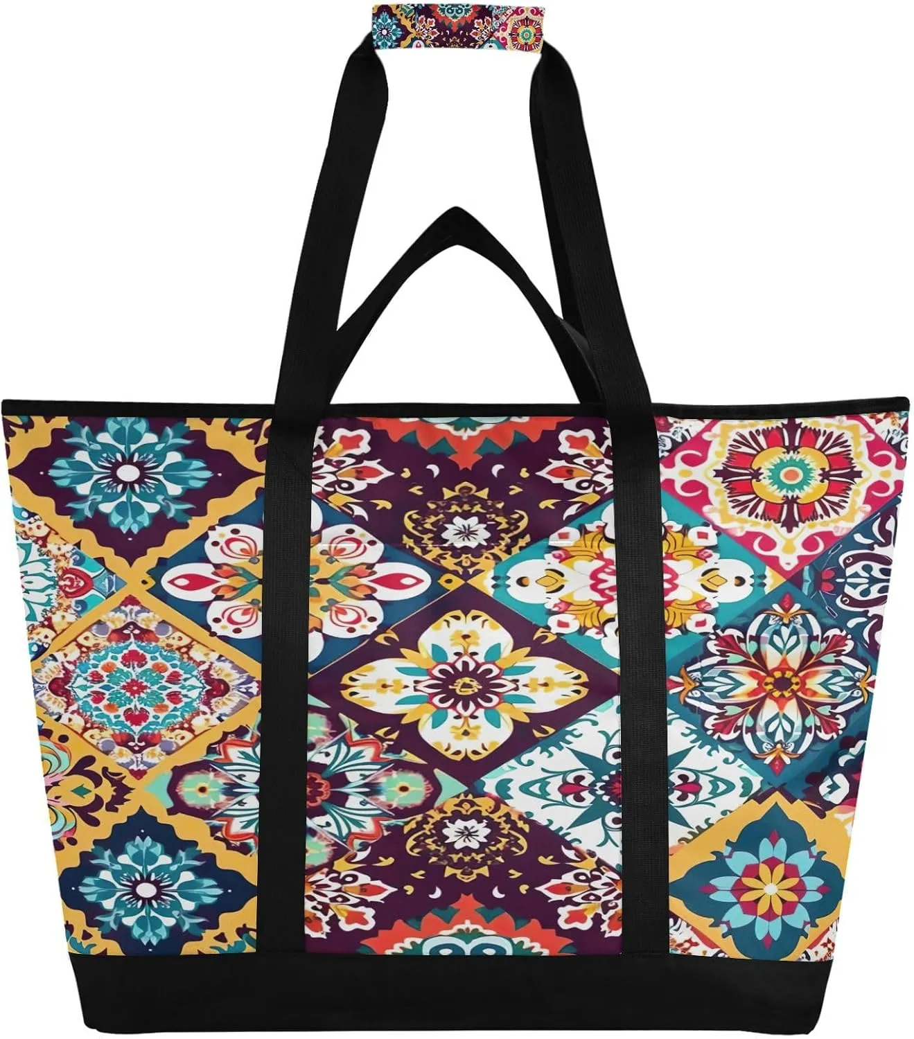 Mexican Ceramic Tii Reusable Insulated Lunchbox Cooler Bag, Leakproof Kitchen Grocery Bag Collapsible Portable Cooler Tote Bag for Picnic, Camping, Office, Travel