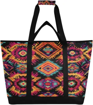 Mexican Style Pattern Reusable Insulated Lunchbox Cooler Bag, Leakproof Kitchen Grocery Bag Collapsible Portable Cooler Tote Bag for Picnic, Camping, Office, Travel