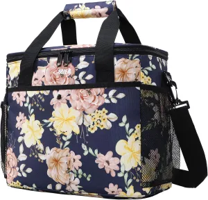 MIER 18L Large Soft Cooler Insulated Picnic Bag for Grocery, Camping, Car, Navy with Flower