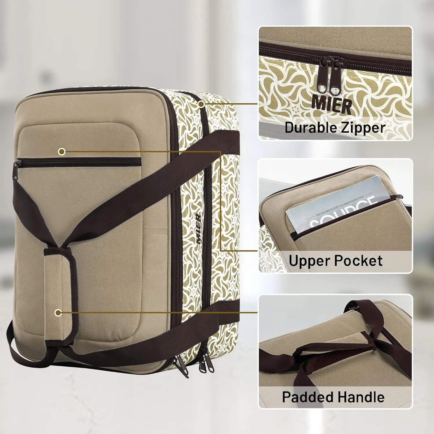 MIER Insulated Casserole Carrier Fits 9"x13" Baking Dishes/Foil Pans, Double Food Carriers Bag Thermal Holder for Hot or Cold Food Lasagna Lugger Potluck Parties Picnic Travel, Khaki