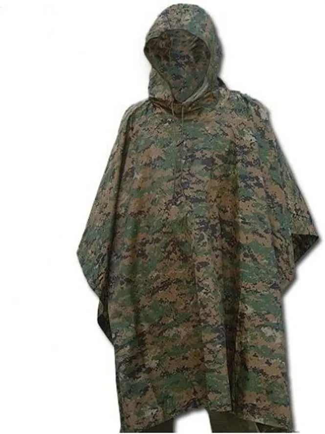 Mil-Tec Adult Ripstop Wet Weather Lightweight Waterproof Multi-Use Rain Poncho with Hood - Use as Bivouac Sack, Shelter Tent