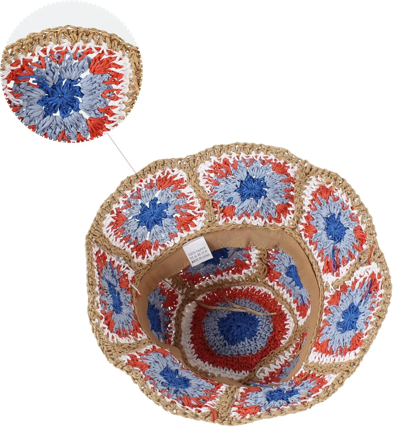 Minache Women Crochet Bucket Hats Floppy Beach Hat Floral Cap Foldable Outdoor Knitted Beanies