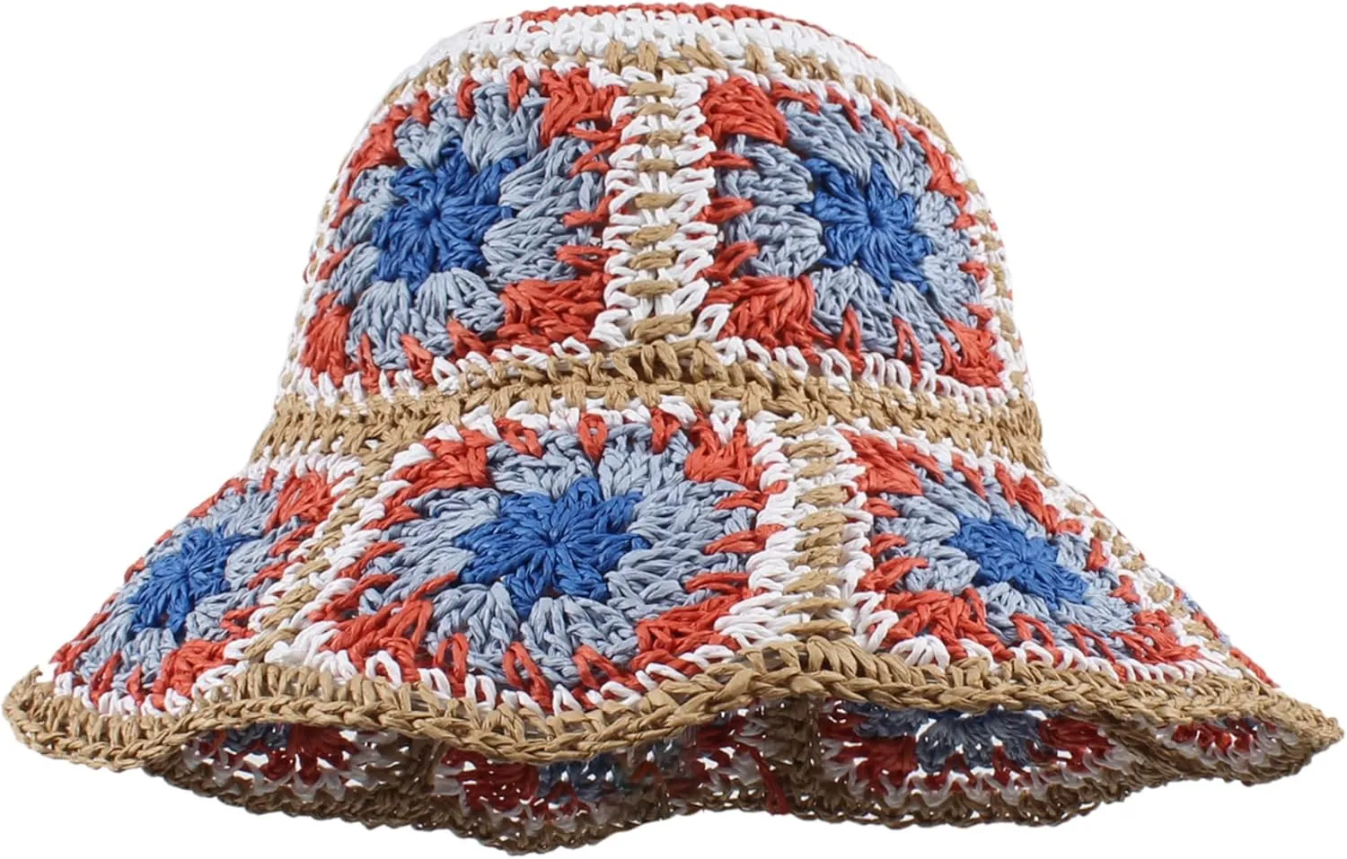 Minache Women Crochet Bucket Hats Floppy Beach Hat Floral Cap Foldable Outdoor Knitted Beanies