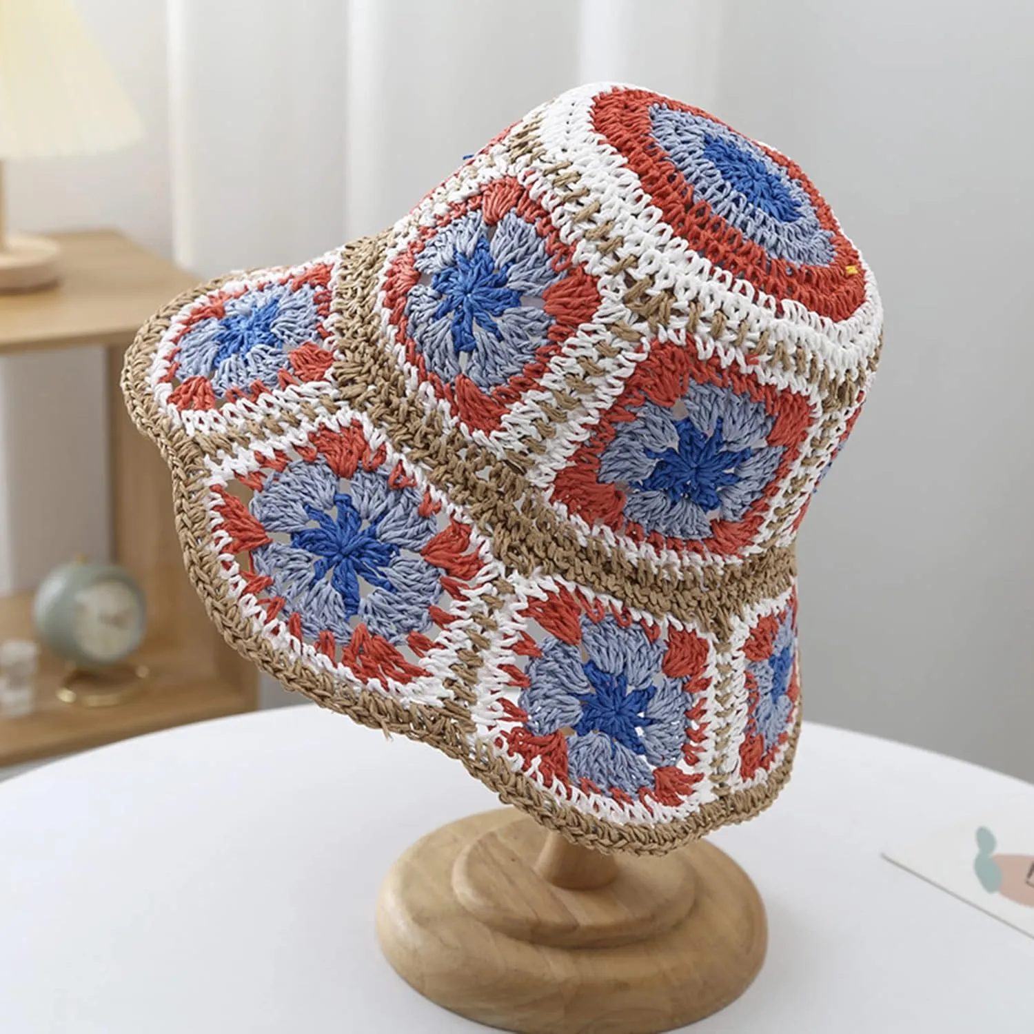 Minache Women Crochet Bucket Hats Floppy Beach Hat Floral Cap Foldable Outdoor Knitted Beanies