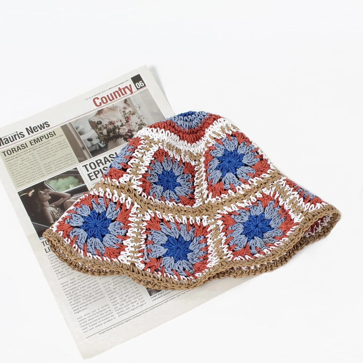 Minache Women Crochet Bucket Hats Floppy Beach Hat Floral Cap Foldable Outdoor Knitted Beanies