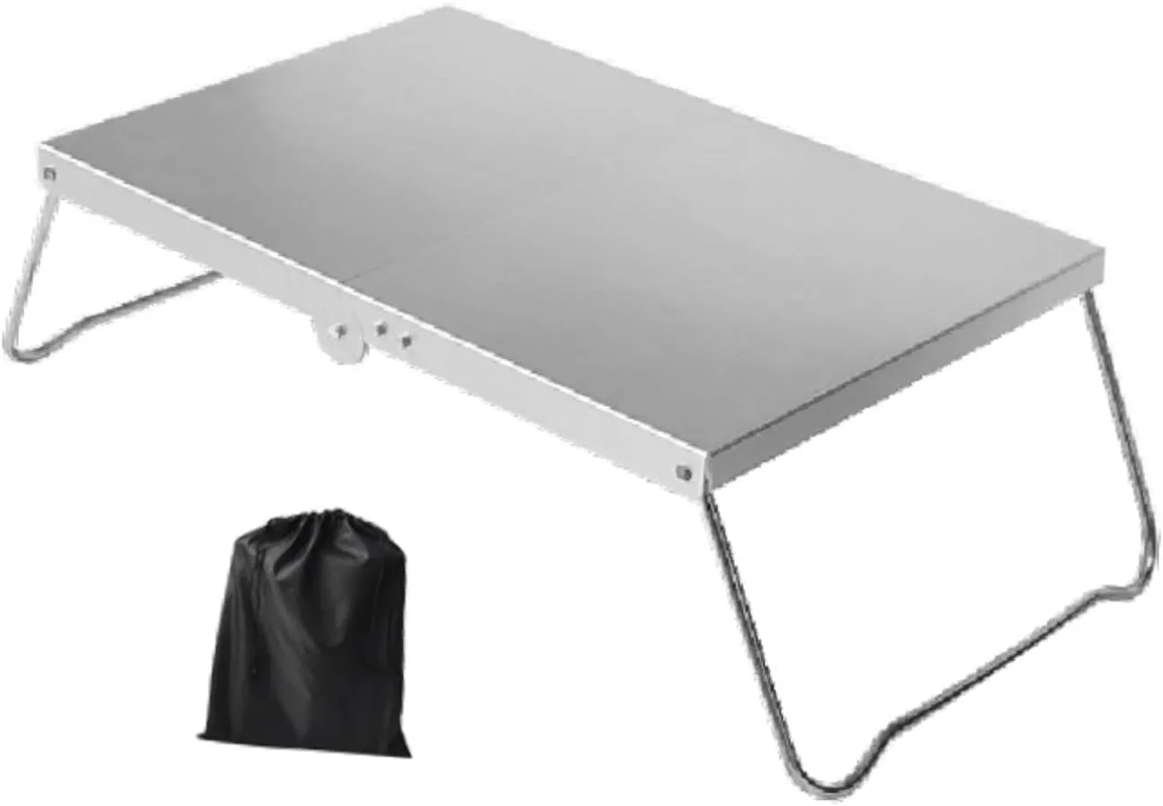 Mini Folding Camping Table with Storage Bag Aluminum Alloy Stainless Steel Folded Outdoor Furniture Camp Table for Garden BBQ, Silver