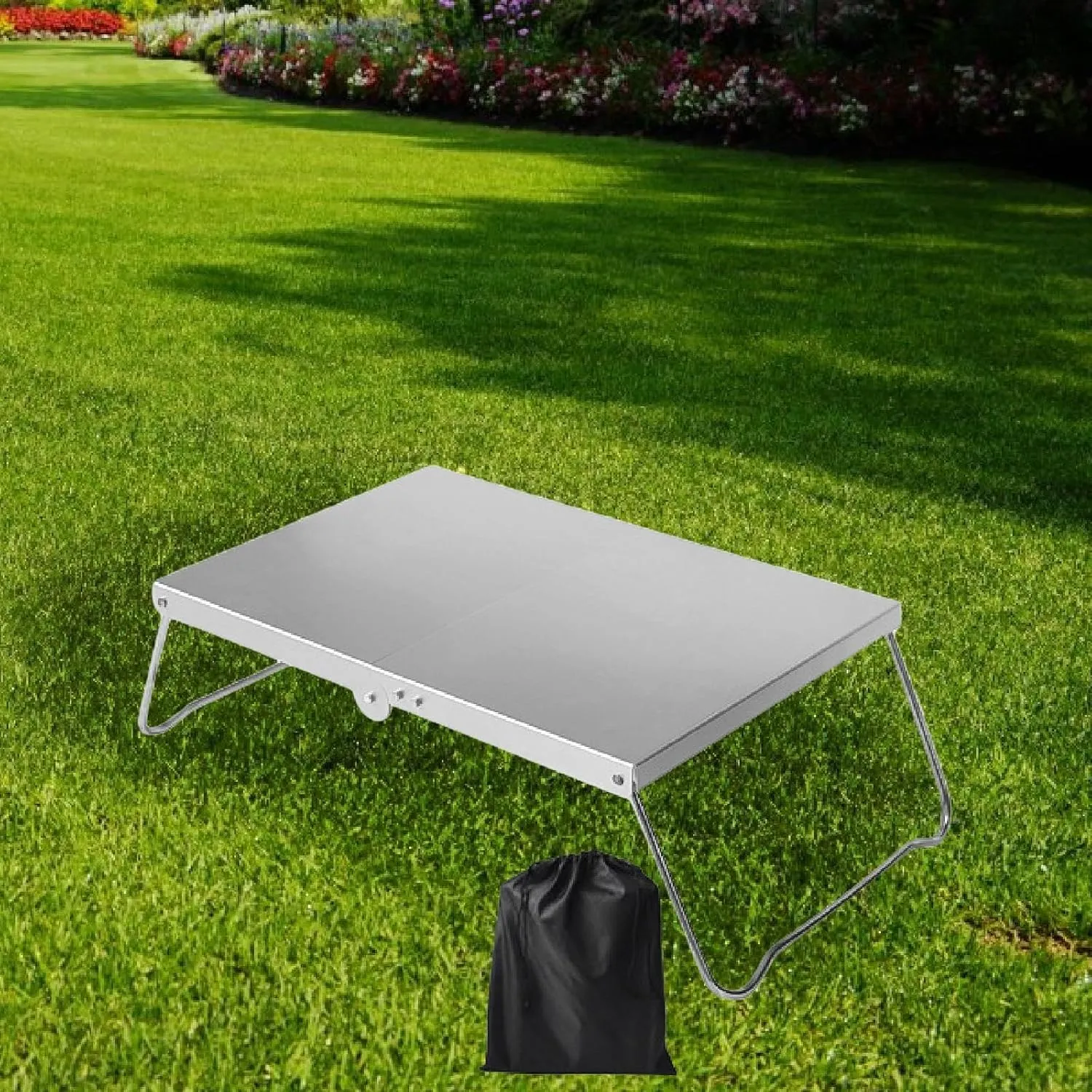 Mini Folding Camping Table with Storage Bag Aluminum Alloy Stainless Steel Folded Outdoor Furniture Camp Table for Garden BBQ, Silver