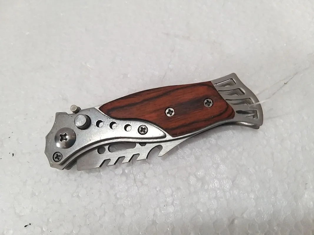Mini Wooden Finished Foldable Pocket Camping Knife - Length 6.5 Inches when OPEN  (2123)