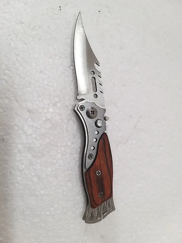 Mini Wooden Finished Foldable Pocket Camping Knife - Length 6.5 Inches when OPEN  (2123)