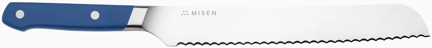 Misen Serrated Bread Knife – High-Carbon Japanese AUS8 Steel – Effortless Slicing of Bread, Pastries, and Fruits – Razor-Sharp Edge and Durable Blade with Ergonomic Handle - 8", Blue