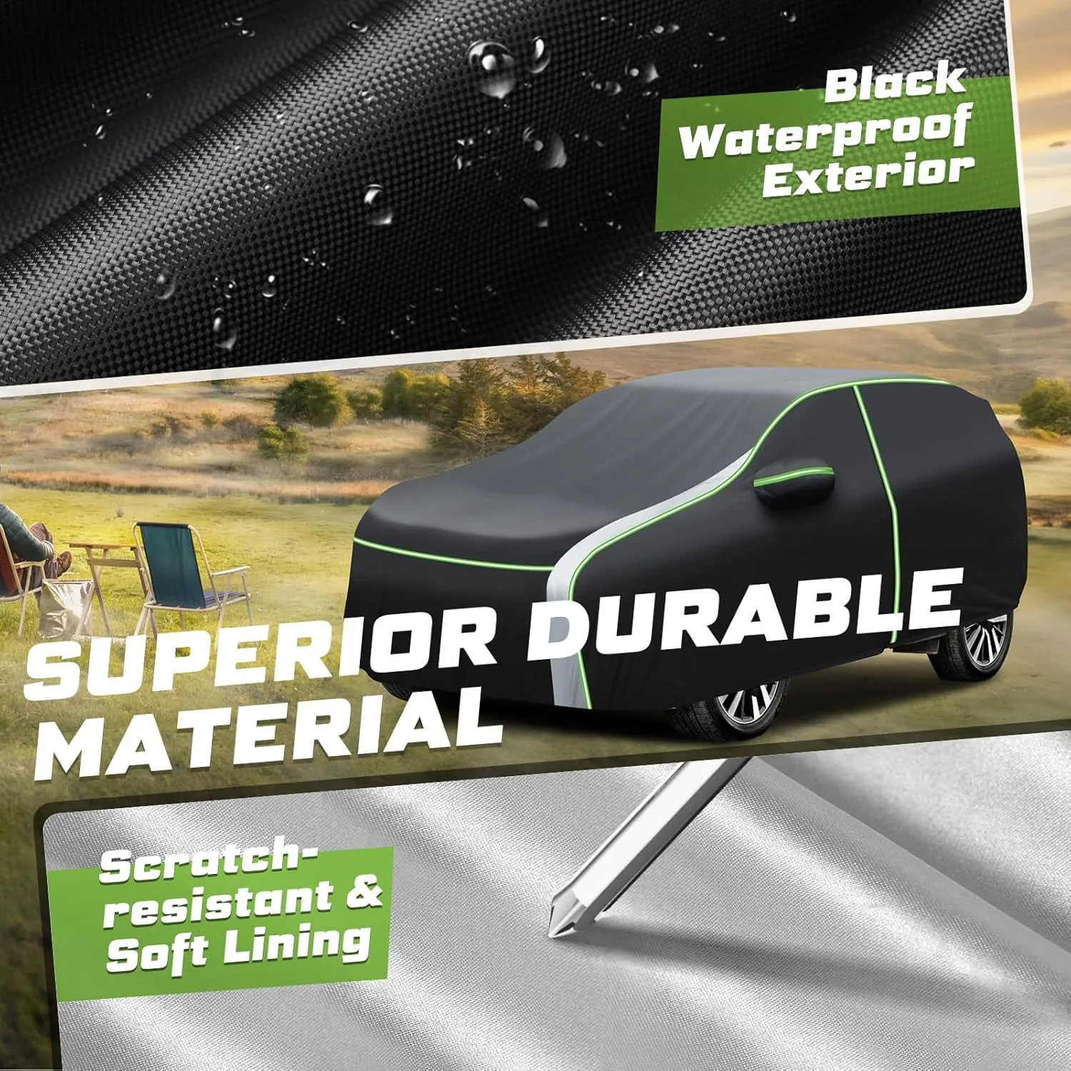 Mixsuper Liner Car Cover for Jeep Compass 2007-2025, Waterproof Car Cover Accessories for Jeep Compass with Zipper Door, Windproof Straps, Reflective Strips, Anti-UV, All Weather
