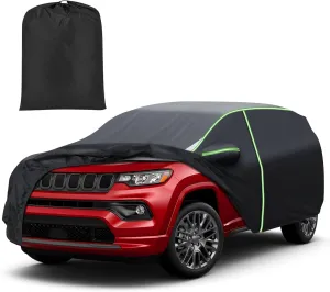 Mixsuper Liner Car Cover for Jeep Compass 2007-2025, Waterproof Car Cover Accessories for Jeep Compass with Zipper Door, Windproof Straps, Reflective Strips, Anti-UV, All Weather