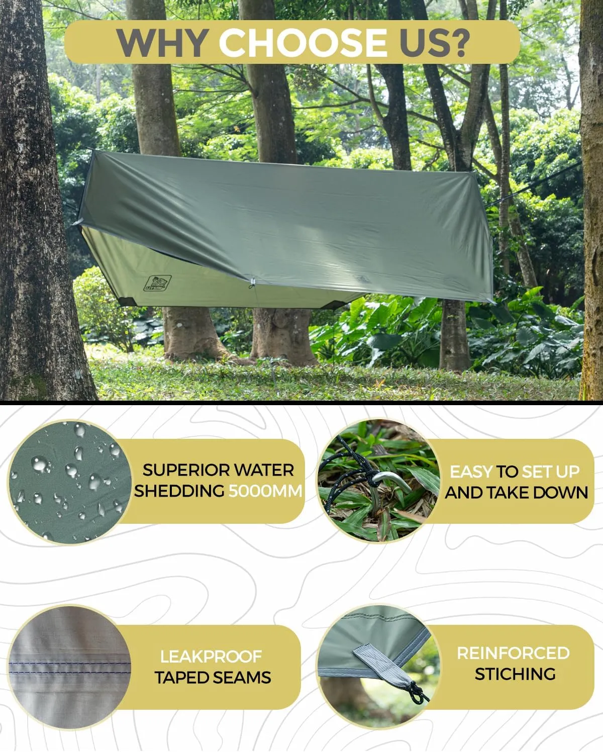 Miztli Camping Hammock with Net and Rain Fly, Portable Lightweight Outdoor Hammock Tree Travel Backpacking Hammock Tent with 20Ft(Total) Tree Straps, Perfect for Camping Hiking Yard Adventure Survival