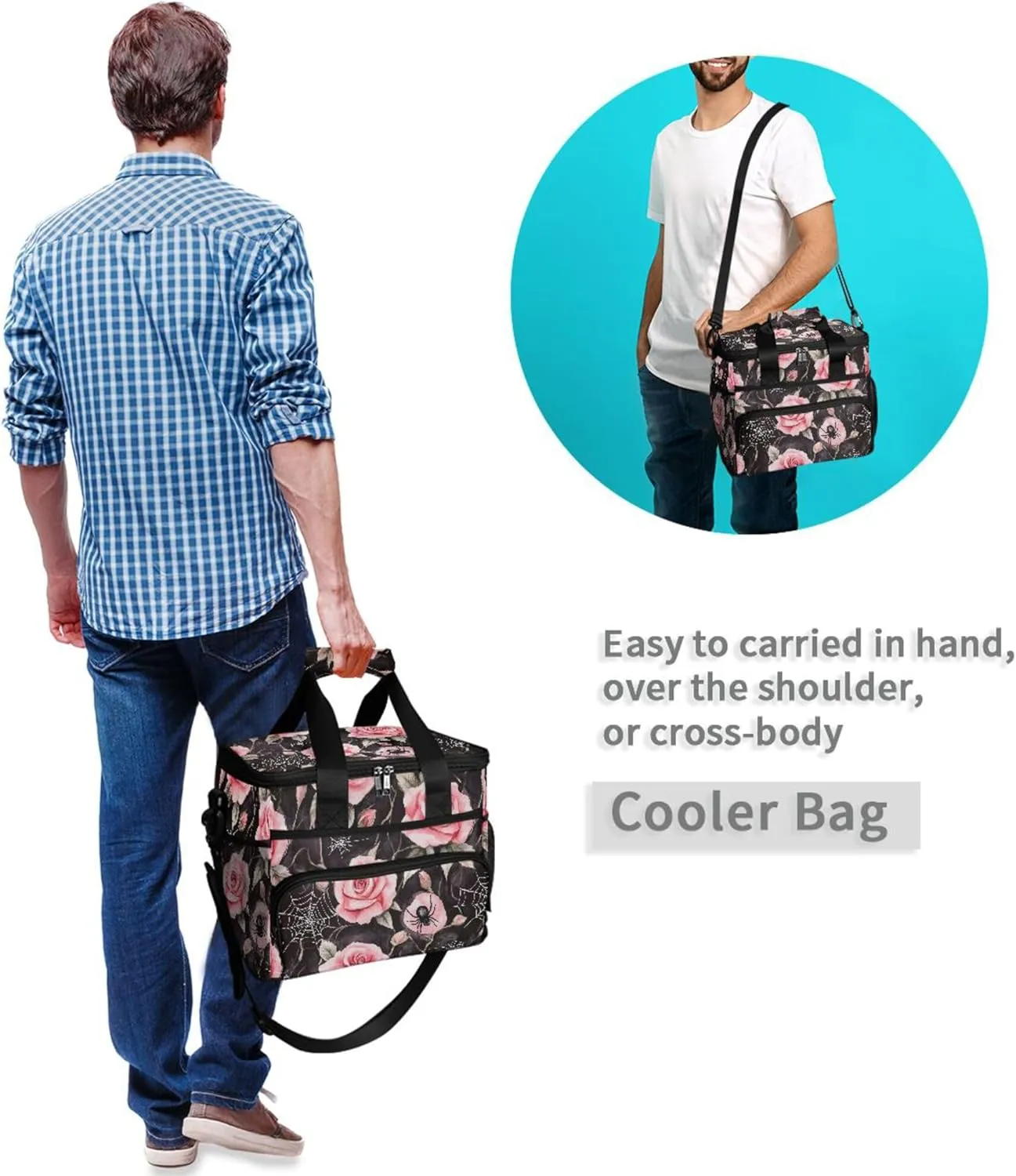 MNSRUU Cooler Bag Skull and Sunflower Soft Cooler Bag Insulated Lunch Totes Picnic Bag Beach Cooler Lunch Box Container with Adjustable Shoulder Strap