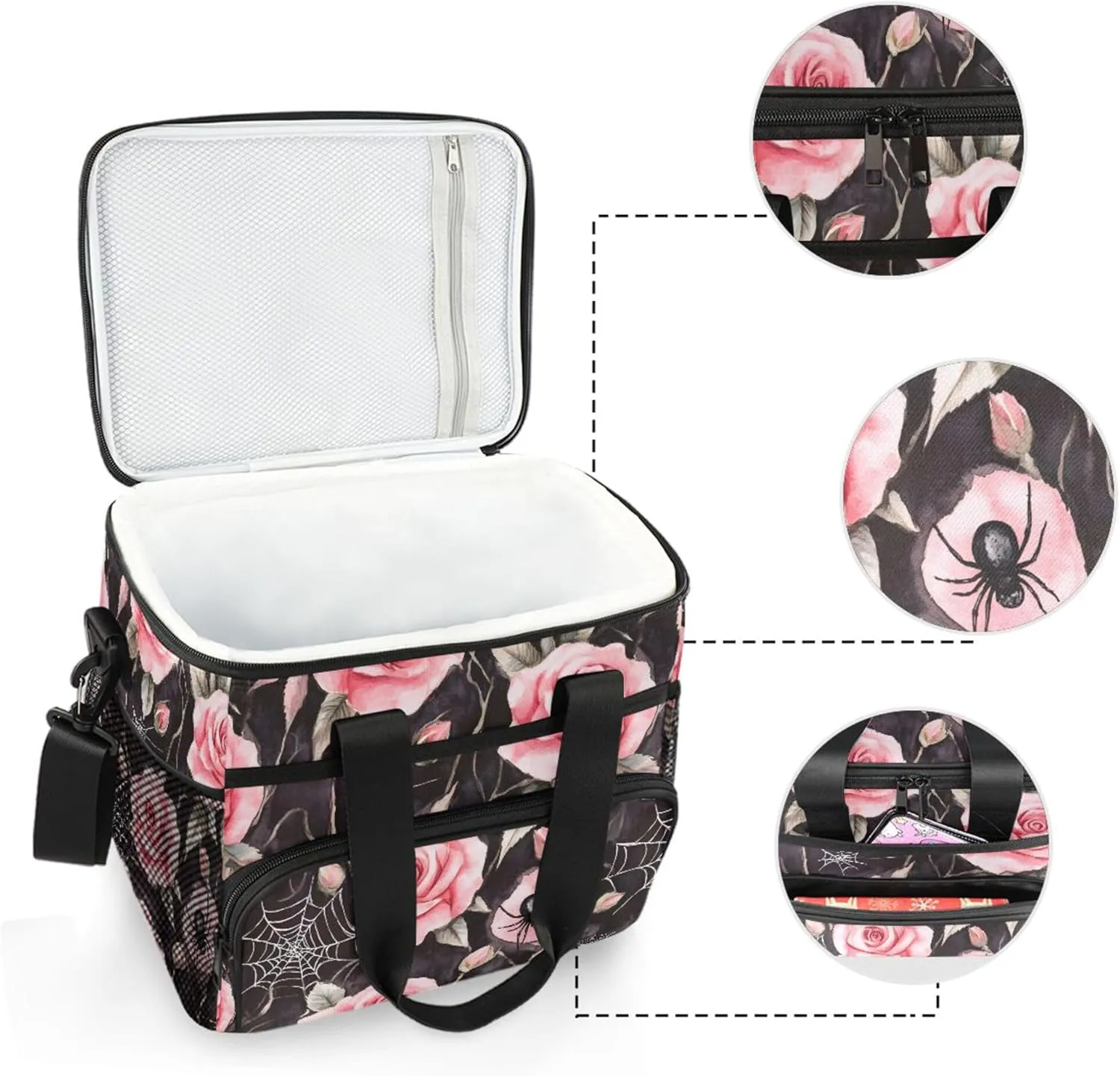 MNSRUU Cooler Bag Skull and Sunflower Soft Cooler Bag Insulated Lunch Totes Picnic Bag Beach Cooler Lunch Box Container with Adjustable Shoulder Strap