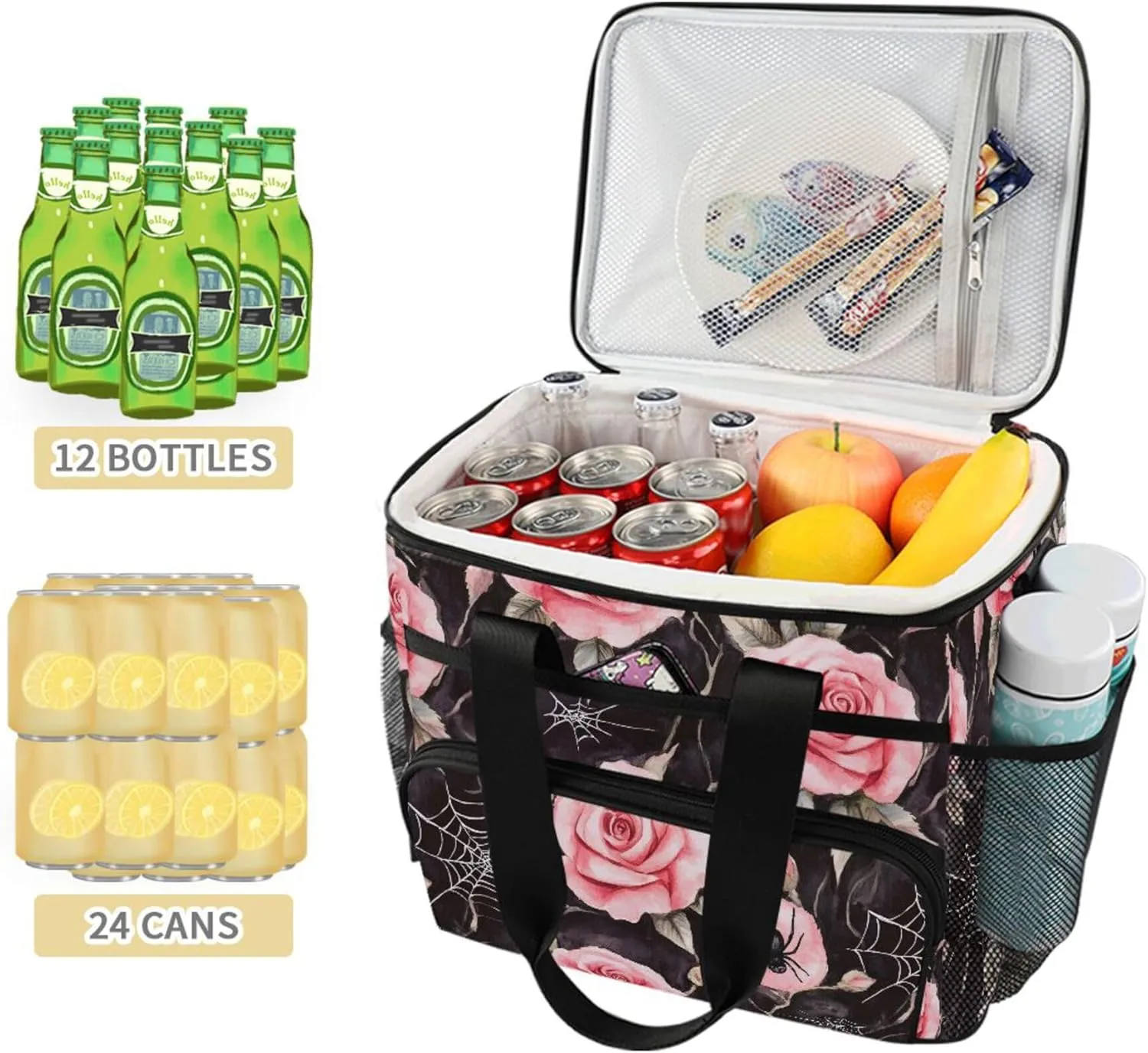MNSRUU Cooler Bag Skull and Sunflower Soft Cooler Bag Insulated Lunch Totes Picnic Bag Beach Cooler Lunch Box Container with Adjustable Shoulder Strap