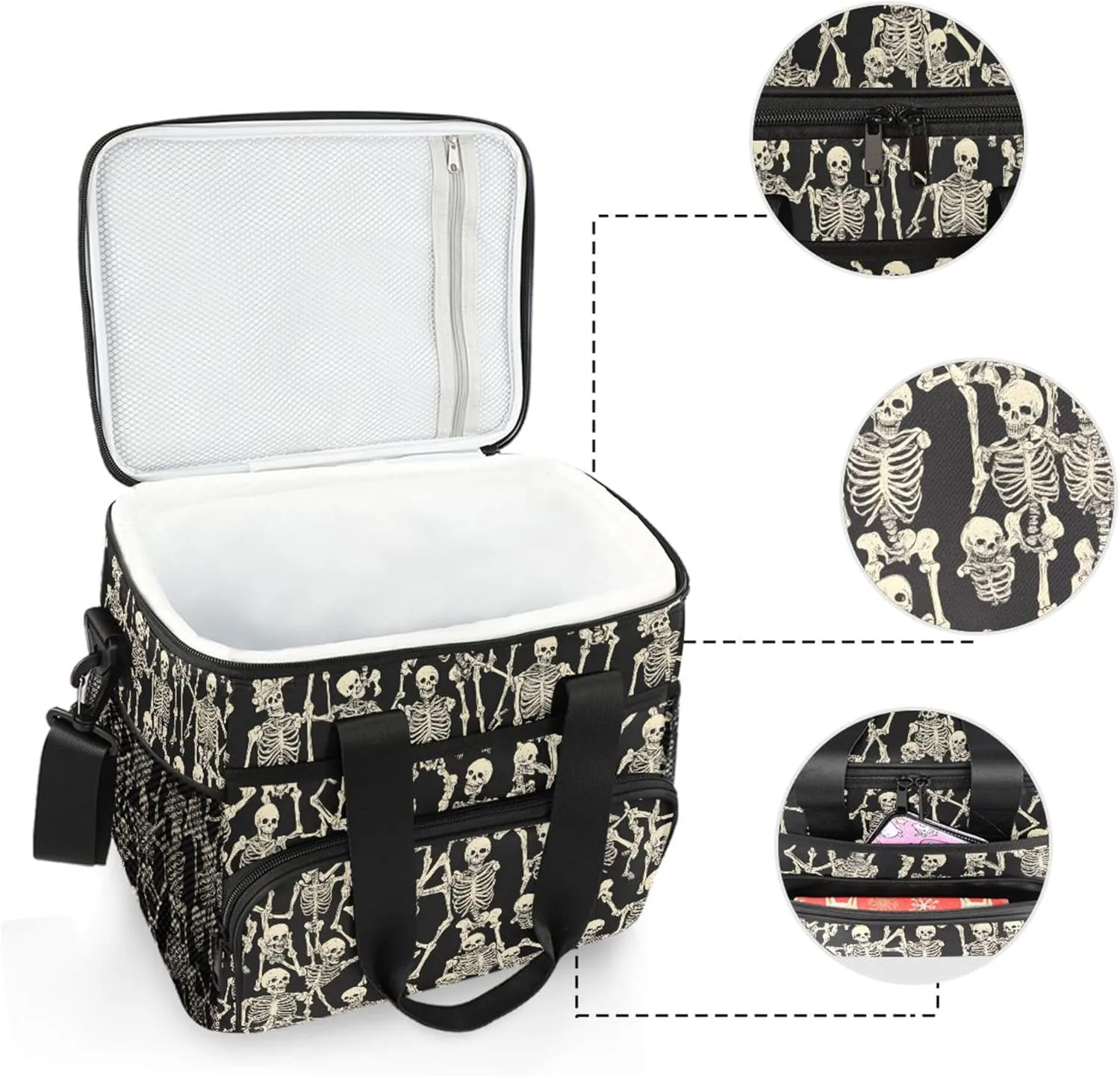MNSRUU Cooler Bag Skull Stars Soft Cooler Bag Insulated Lunch Totes Picnic Bag Beach Cooler Lunch Box Container with Adjustable Shoulder Strap