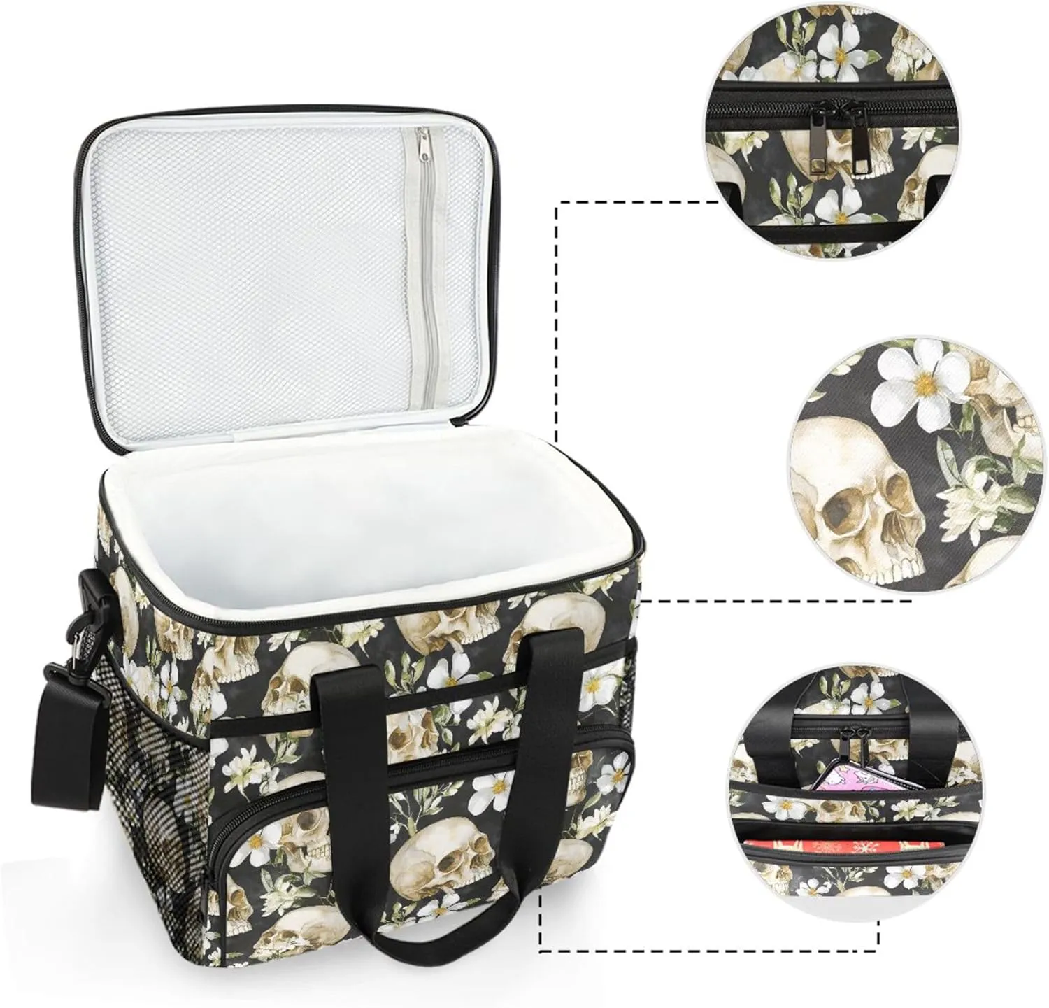 MNSRUU Cooler Bag Skull Stars Soft Cooler Bag Insulated Lunch Totes Picnic Bag Beach Cooler Lunch Box Container with Adjustable Shoulder Strap