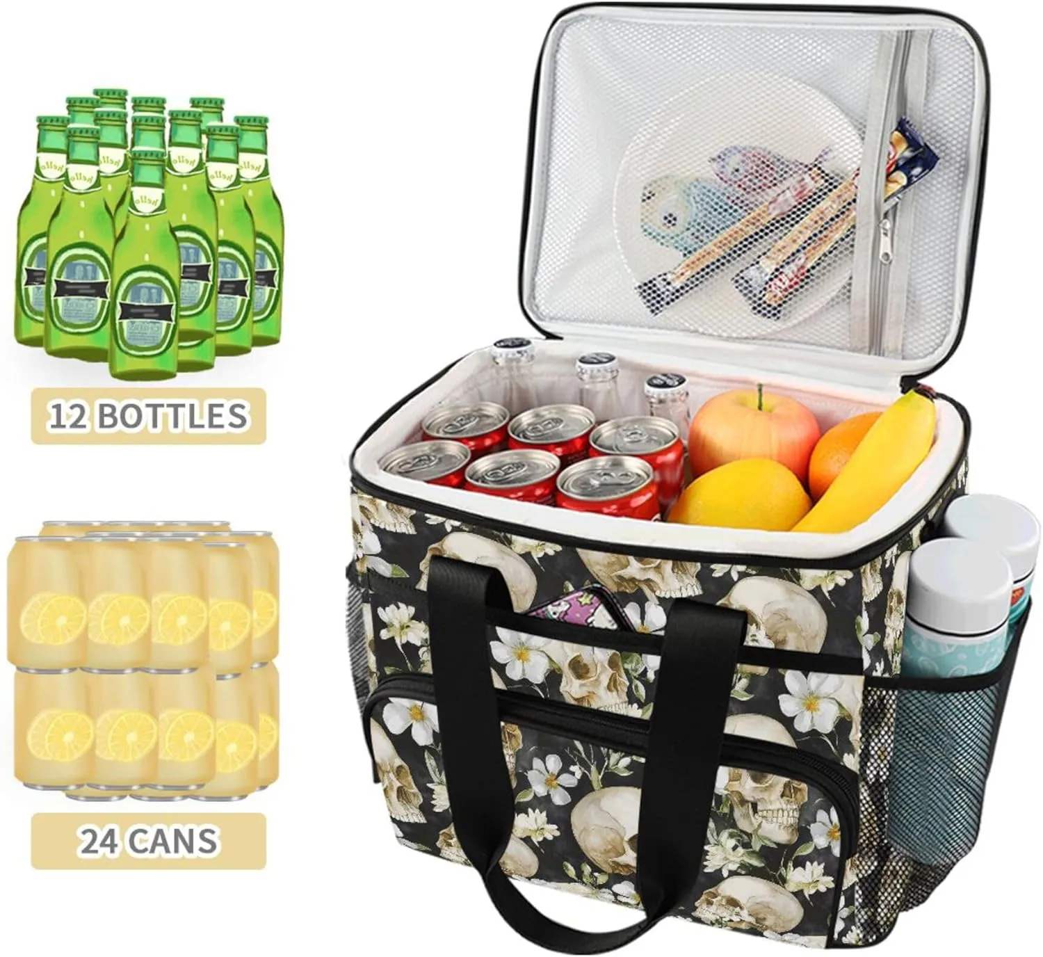MNSRUU Cooler Bag Skull Stars Soft Cooler Bag Insulated Lunch Totes Picnic Bag Beach Cooler Lunch Box Container with Adjustable Shoulder Strap