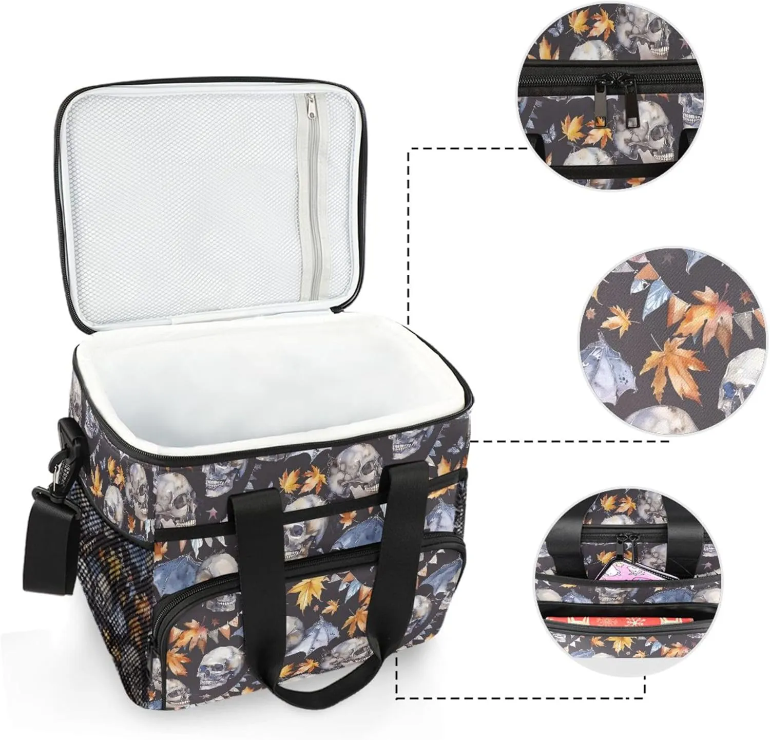 MNSRUU Cooler Bag Skull Stars Soft Cooler Bag Insulated Lunch Totes Picnic Bag Beach Cooler Lunch Box Container with Adjustable Shoulder Strap