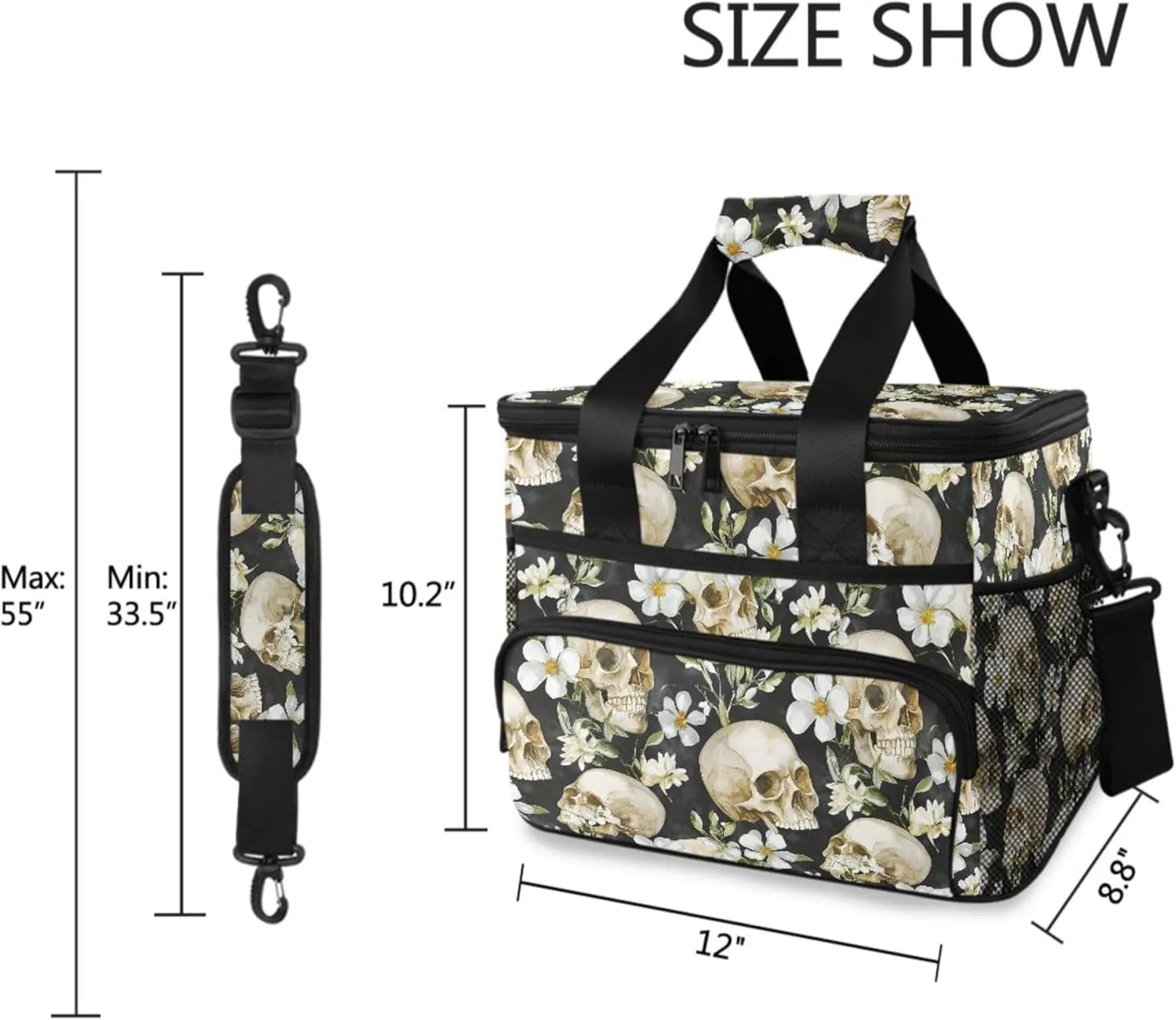 MNSRUU Cooler Bag Skull Stars Soft Cooler Bag Insulated Lunch Totes Picnic Bag Beach Cooler Lunch Box Container with Adjustable Shoulder Strap