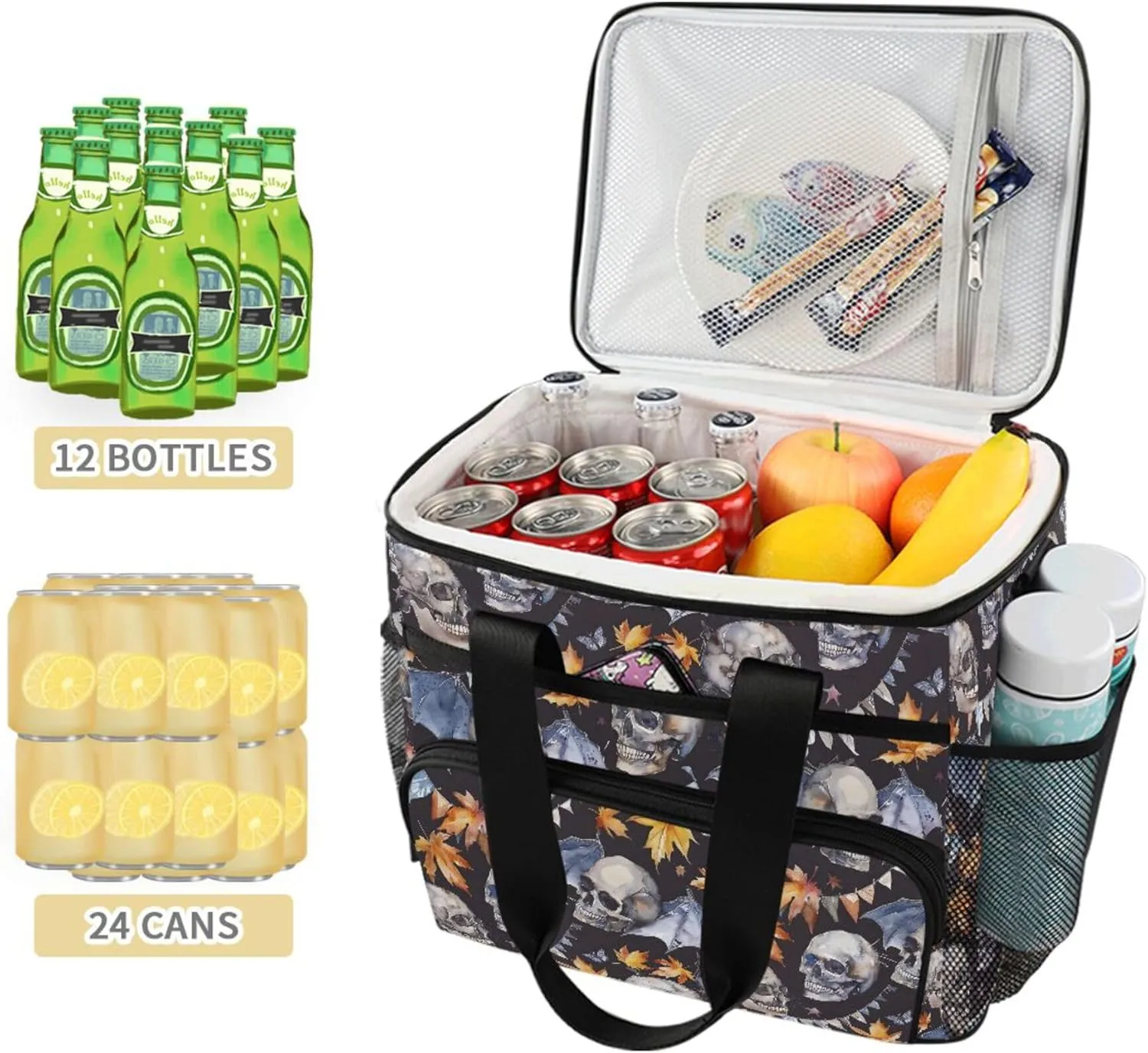 MNSRUU Cooler Bag Skull Stars Soft Cooler Bag Insulated Lunch Totes Picnic Bag Beach Cooler Lunch Box Container with Adjustable Shoulder Strap