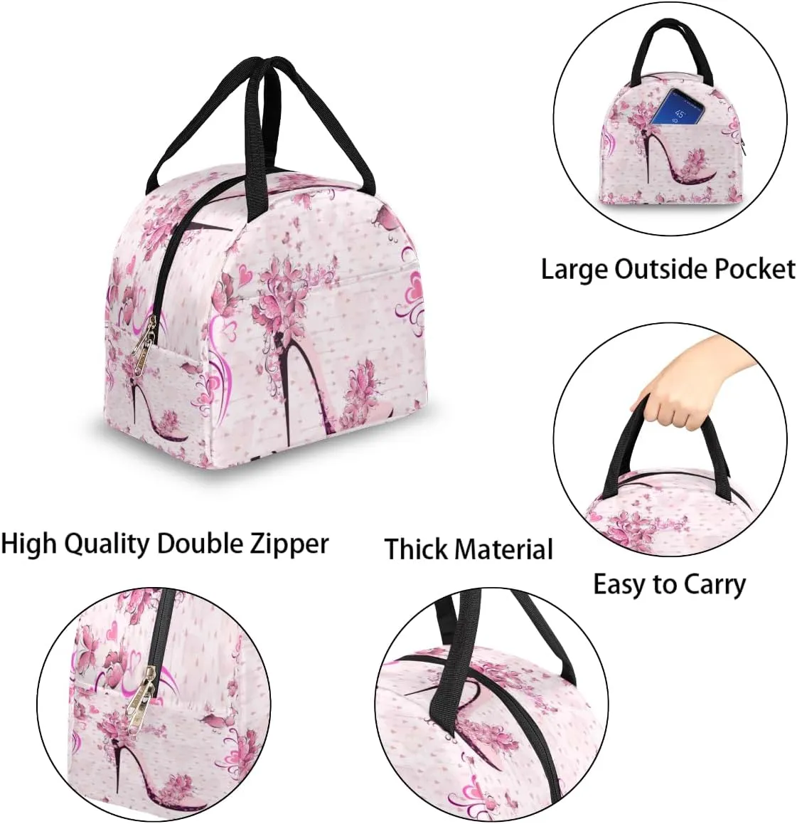 Modern Romance Theme Lunch Tote Bag Reusable Insulated Bags Waterproof Adult Portable Meal Cooler Pack for Women Men Picnic Office Work Travel