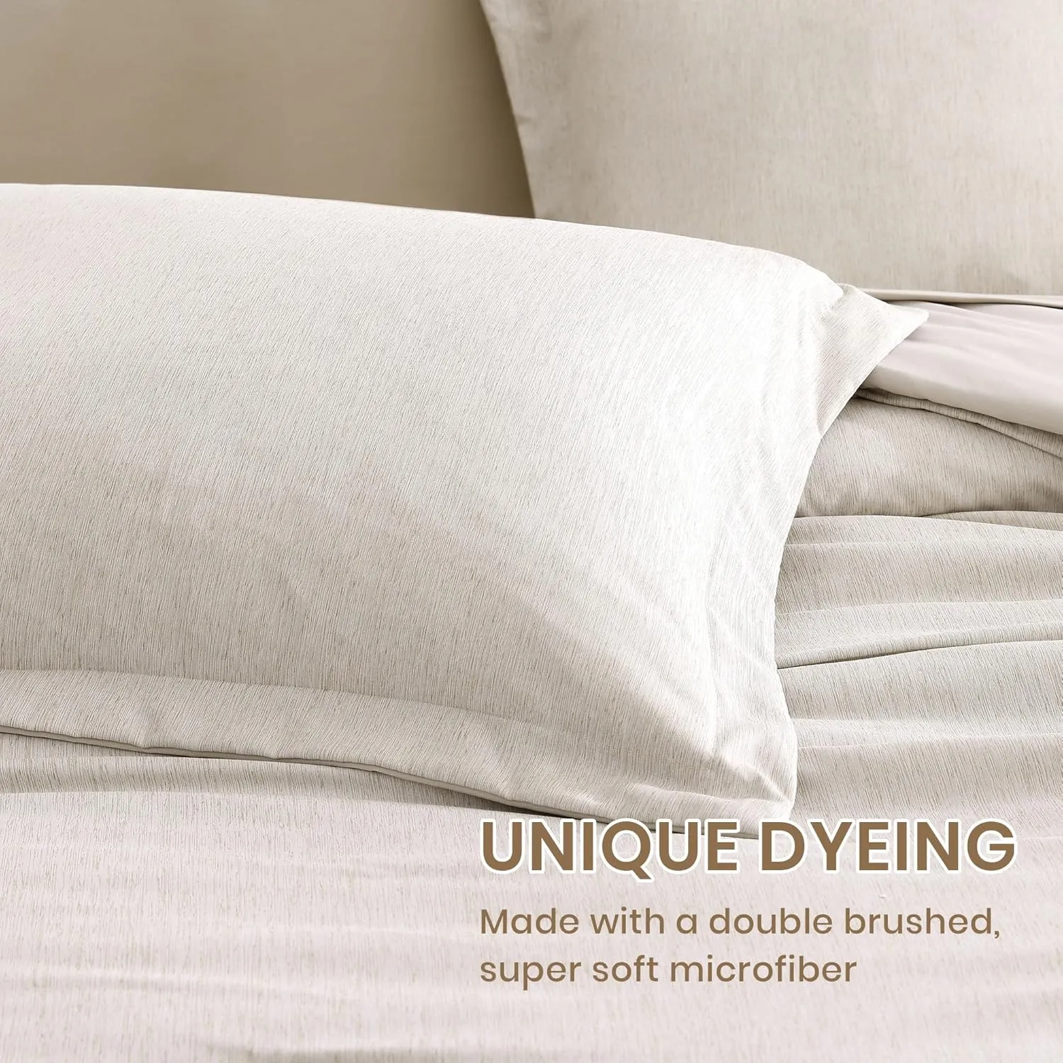 Monbix Queen Comforter Set - 7 Pieces Cationic Dyeing Oatmeal Beige Bed in a Bag Queen Bedding Sets with Comforter, Sheets, Pillowcases & Shams, Reversible Bedding Comforters Sets