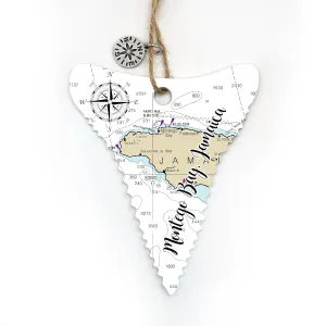 Montego Bay, Jamaica Shark Tooth Shaped Wood Map Souvenir Ornament | 4” Wood Hanging Map Ornament with Artwork | Perfect for Wine Bottles, Gift Bags, or Christmas Tree