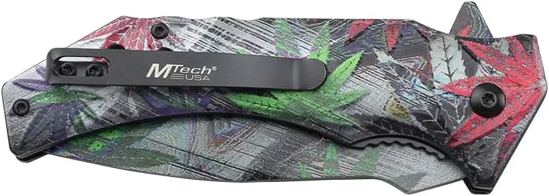 MTECH USA Folding Pocket Knife, 8.3 Inch Overall Length, Multi Color, Leaf Pattern, 3Cr13MoV Steel Blade (Grey)