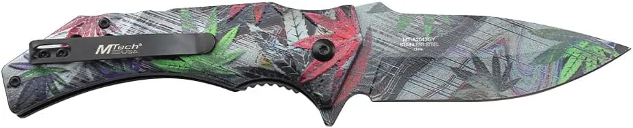 MTECH USA Folding Pocket Knife, 8.3 Inch Overall Length, Multi Color, Leaf Pattern, 3Cr13MoV Steel Blade (Grey)