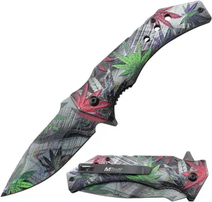 MTECH USA Folding Pocket Knife, 8.3 Inch Overall Length, Multi Color, Leaf Pattern, 3Cr13MoV Steel Blade (Grey)