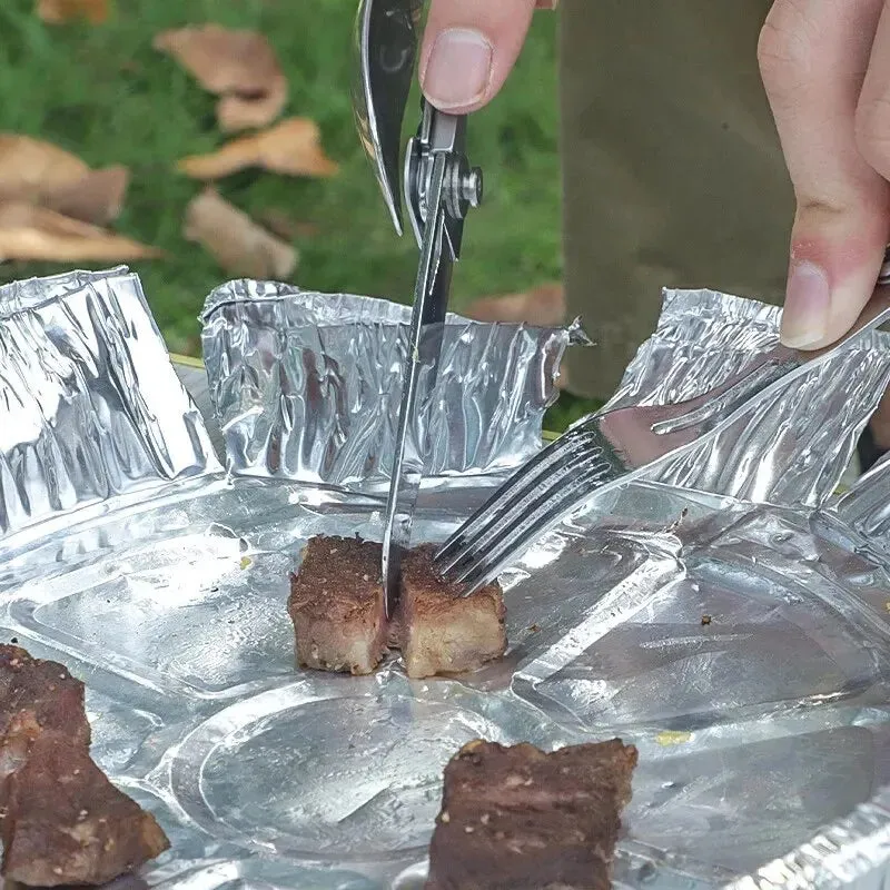 Multifunctional Portable Folding Cutlery Set - Stainless Steel Knife, Fork, Spoon, and Can Opener for Outdoor Camping