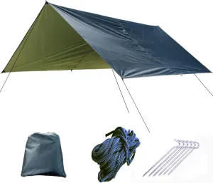 Multifunctional Waterproof Fly Tent Tarp 300cm X 300cm Lightweight Camping Shelter Outdoor Rainfly, Included Tent Poles and Ropes