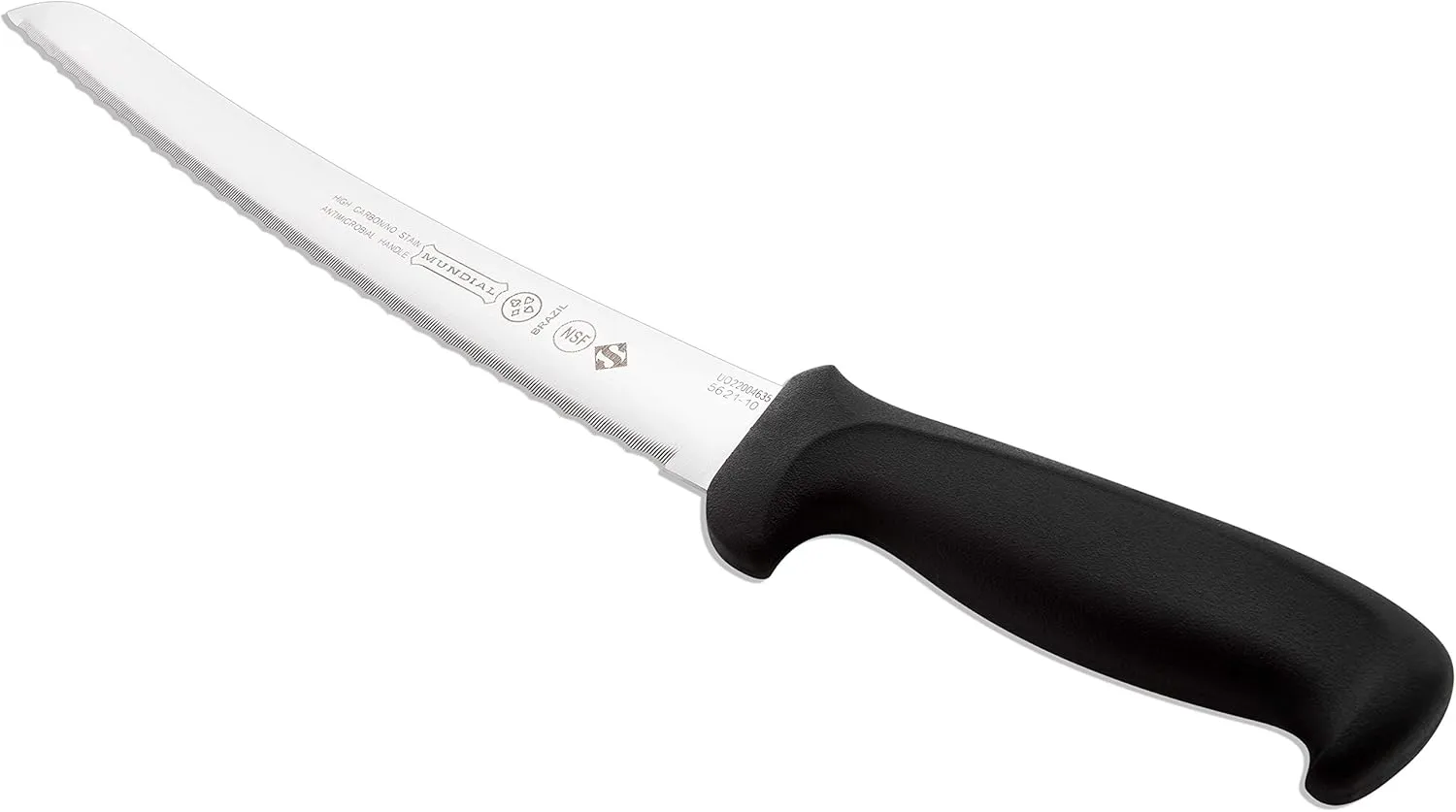 Mundial 10-Inch Curved Micro-Serrated Bread Knife, High-Carbon Stainless Steel Blade, Ergonomic Black Handle for Perfect Slicing