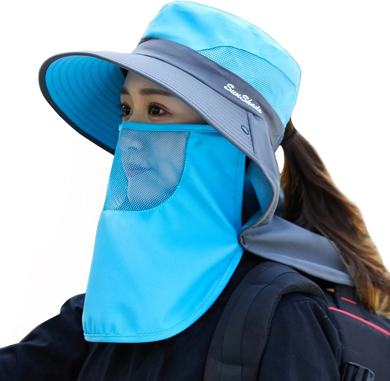 Muryobao Women's Ponytail Summer Sun UV Protection Hat Foldable Wide Brim Boonie Hats for Beach Safari Fishing