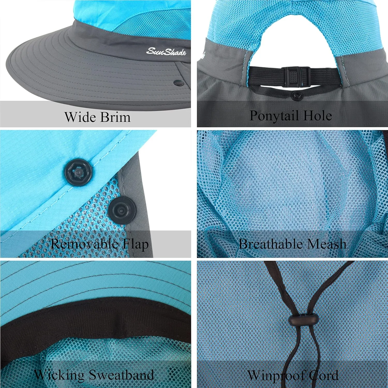 Muryobao Women's Ponytail Summer Sun UV Protection Hat Foldable Wide Brim Boonie Hats for Beach Safari Fishing