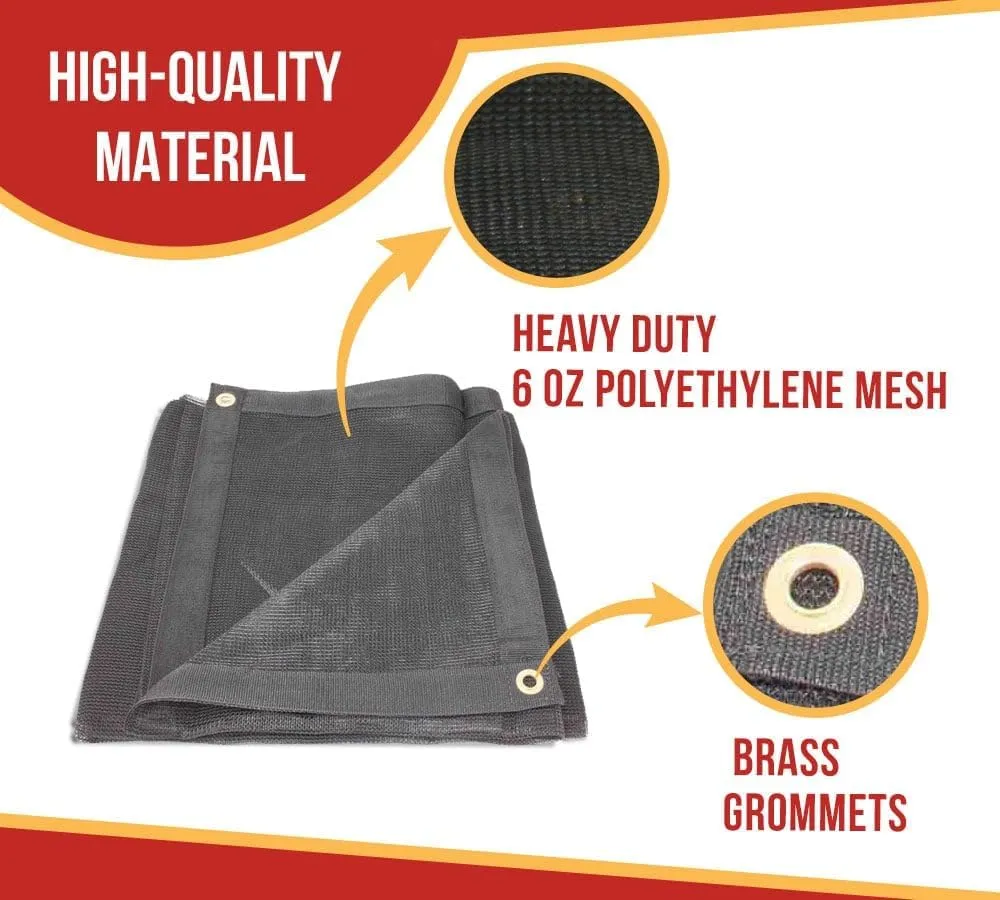 Mytee Products 8'x10' Black 70% Shade Mesh Tarp for Outdoor w/Grommets - 6 Oz Extra Durable Heavy Duty Mesh Tarps for Dump Truck, Rolloff Trucks - Mesh Shade Net Cloth for Sun, Plant, Patio